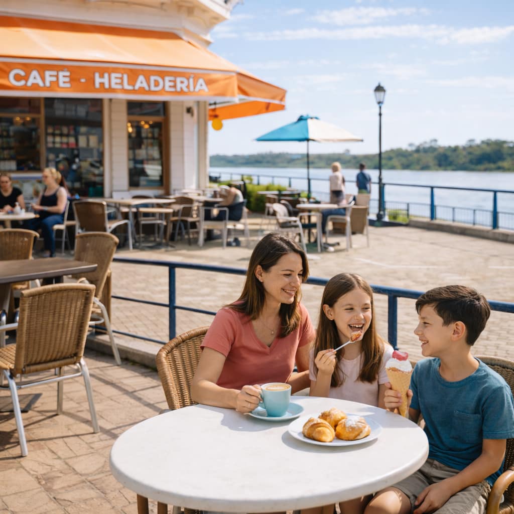 Familia tomando café y helados sobre la costanera de la ciudad de Paraná, Entre Ríos, Argentina Familia tomando café y helados sobre la costanera de la ciudad de Paraná, Entre Ríos, Argentina