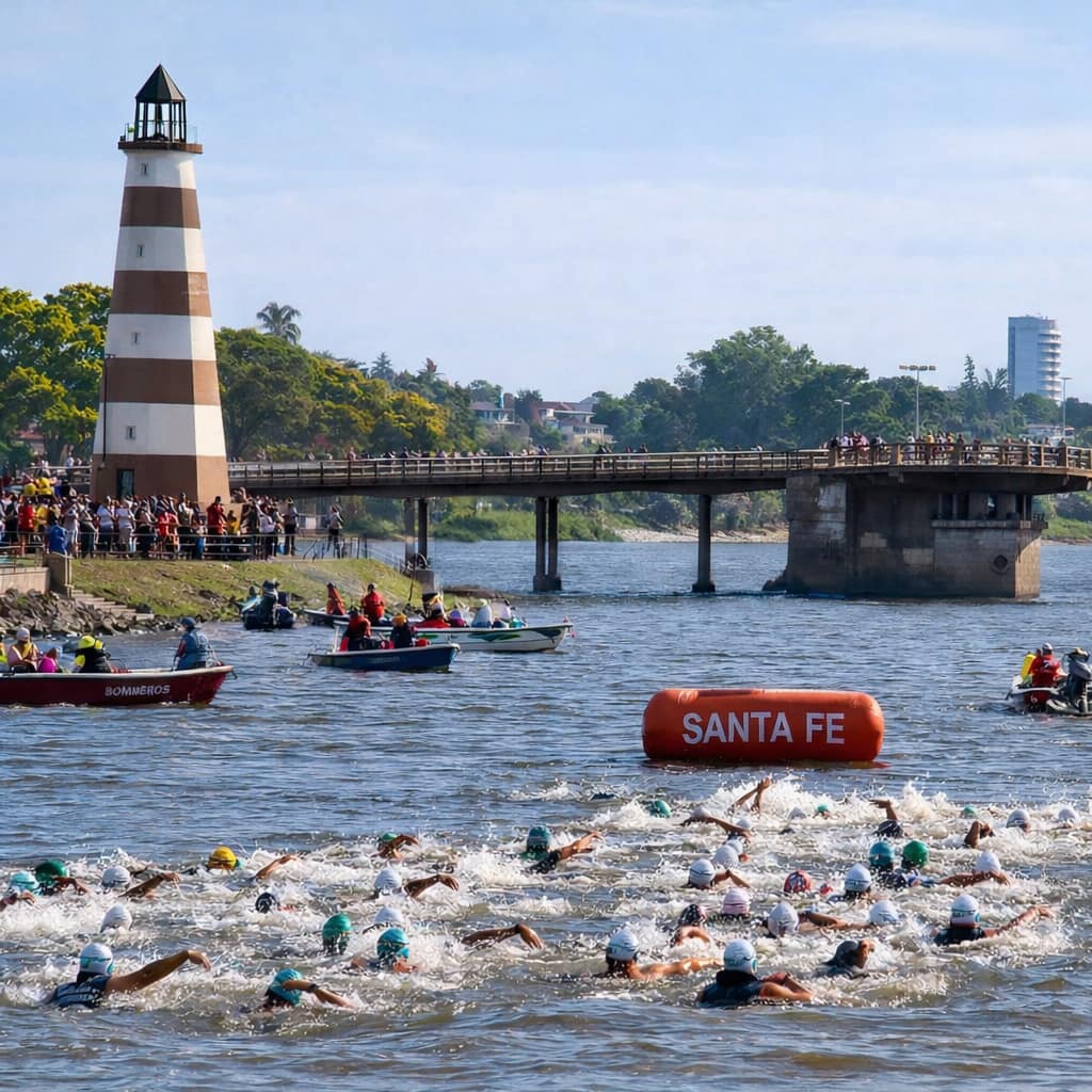 Maratón de natación Santa Fe - Coronda, partiendo de la laguna Setúbal. Santa Fe, Argentina
