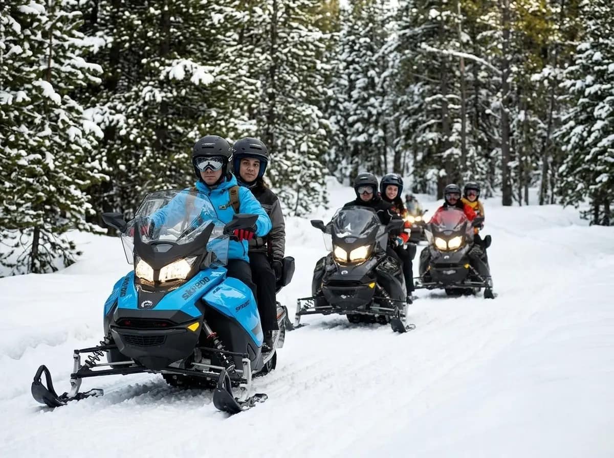 Descubriendo alrededores de Barilcoche en motos de nieve Turistas descubren los alrededores de Bariloche en motos de nieve.