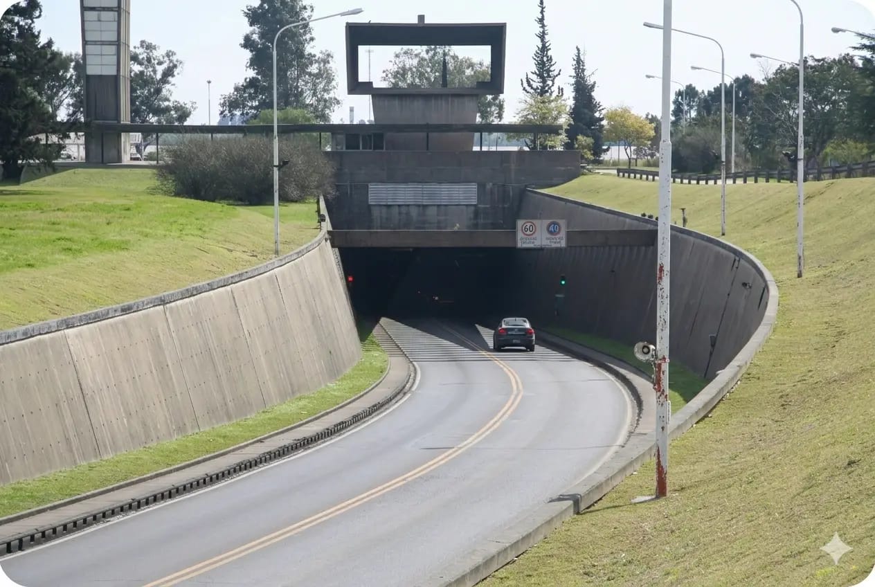 Interior del Túnel Subfluvial Paraná - Santa Fe, Entre Rios, Argentina. Foto de Consejo General de Educación de Entre Ríos, CC BY-SA 4.0, via Wikimedia Commons. Entrada al Túnel Subfluvial desde Paraná hacia Santa Fe-