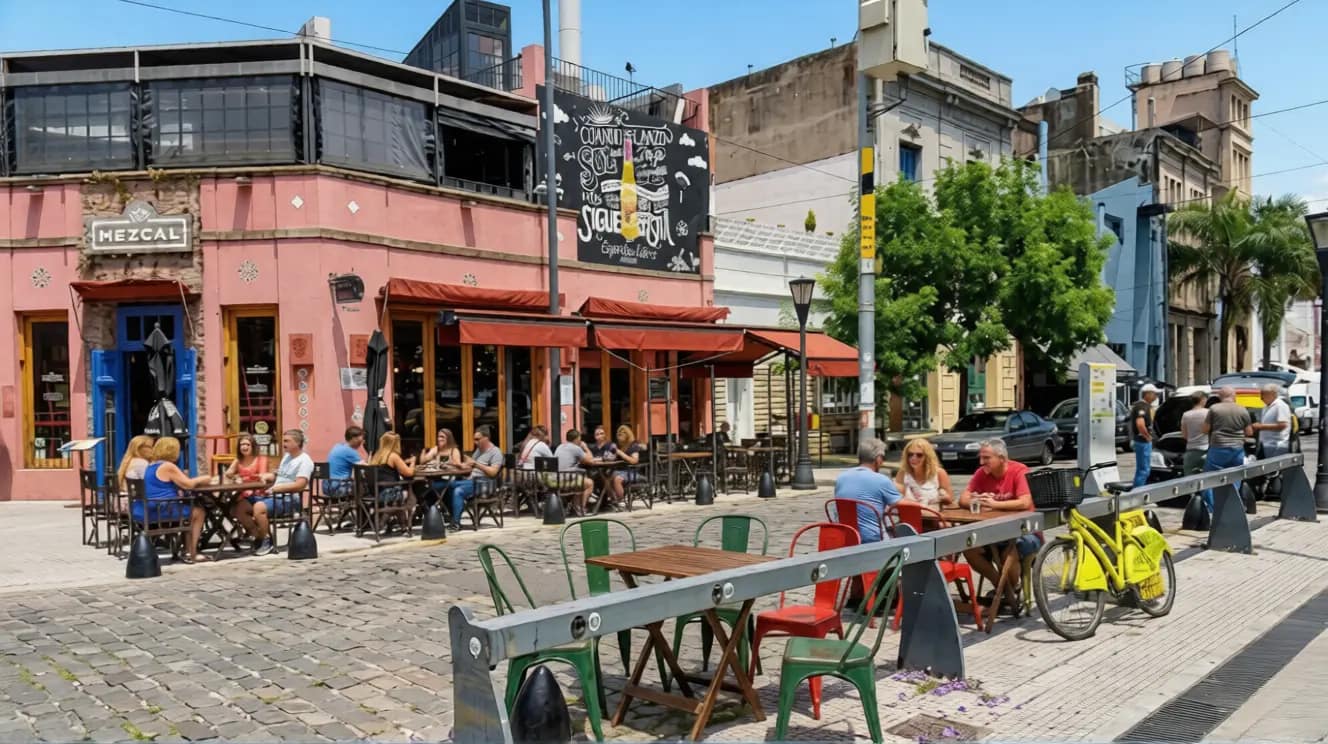 Dónde alojarse en Buenos Aires: los mejores barrios según tu estilo de viaje.  Turistas disfrutando sentados en una calle del barrio de Palermo en Buenos Aires