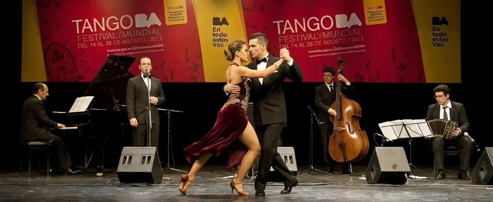 Pareja de bailarines profesionales en el Festival Mundial del Tango en la Ciudad de Buenos Aires