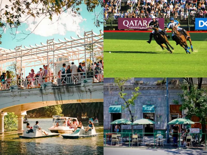 Collage del Barrio Palermo, Buenos Aires. Lago del Bosques de Palermo, partido en el Campo Argentino de Polo, café tradicional en Palermo