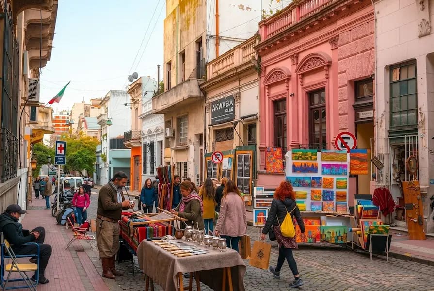 Turistas disfrutando de la Feria de Antigüedades de San Telmo, Buenos Aires, Argentina
